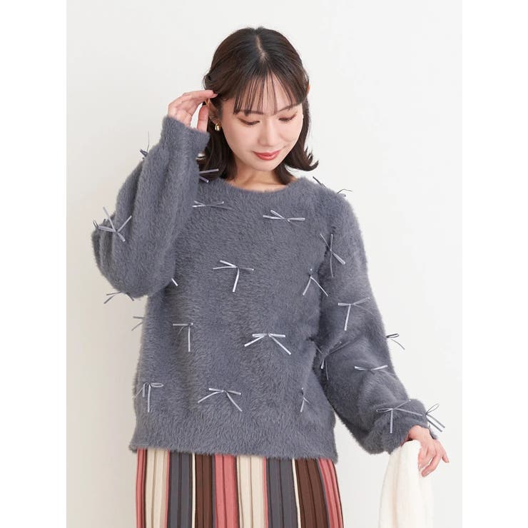 濃グレー | プチリボンフェザーニットプルオーバー | Re-J＆SUPURE