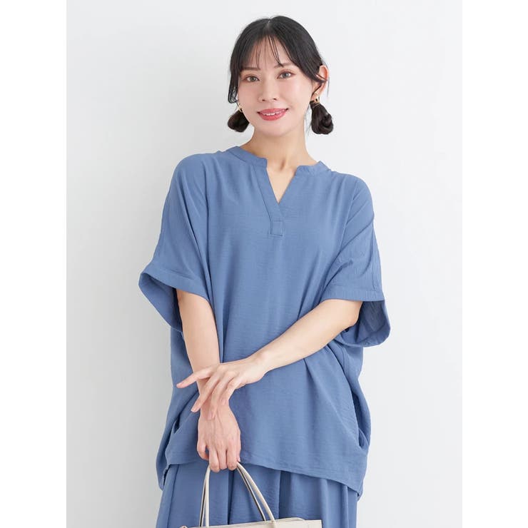 青 | 【接触冷感】[らくちんケア]シボスキッパーブラウス（セットアップ可） | Re-J＆SUPURE