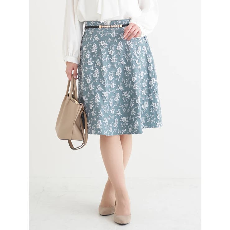 ベルト付き花柄ジャガードフレアスカート | Re-J＆SUPURE | 詳細画像1 