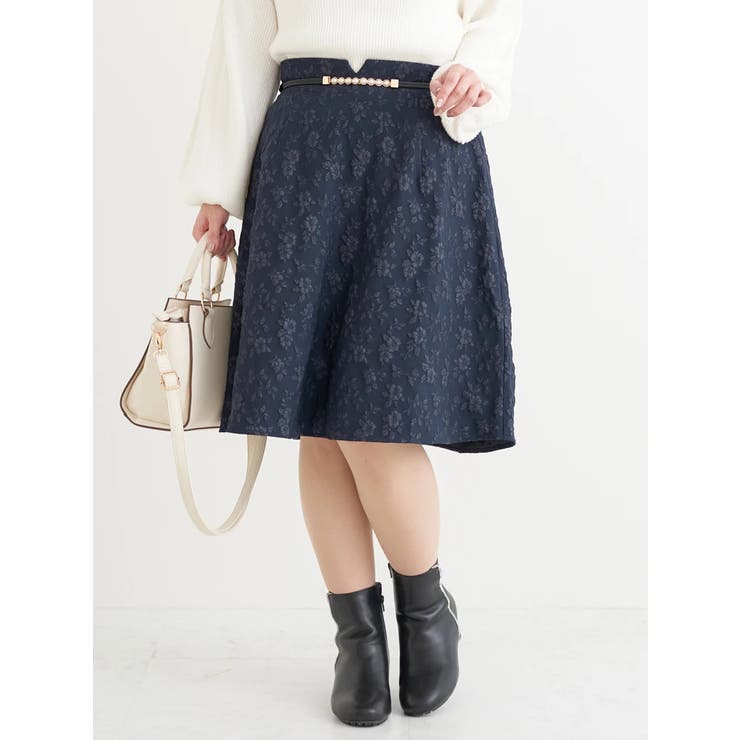 ベルト付き花柄ジャガードフレアスカート | Re-J＆SUPURE | 詳細画像11 