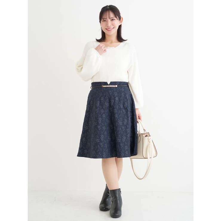 ベルト付き花柄ジャガードフレアスカート | Re-J＆SUPURE | 詳細画像14 