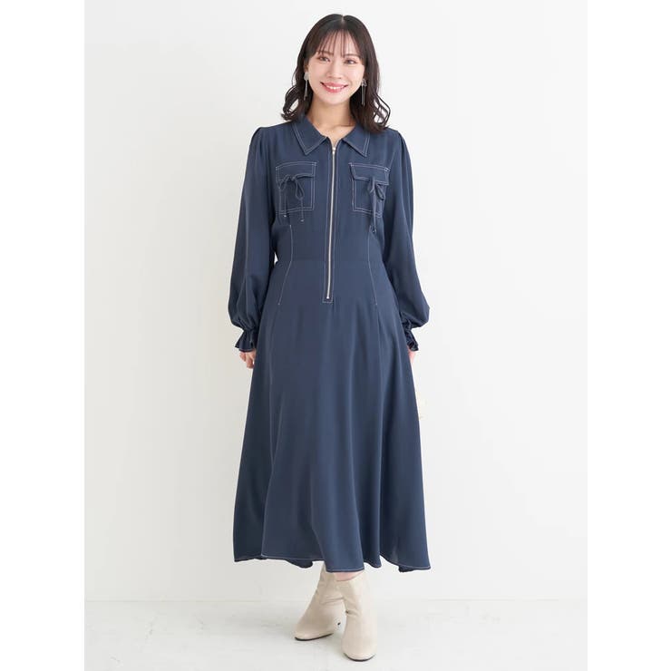 ポケットリボンハーフZIPワンピース（無地・花柄） | Re-J＆SUPURE | 詳細画像8 