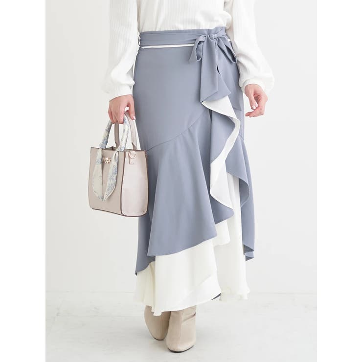 サックス | リボンベルト付き配色ラッフルマーメイドスカート | Re-J＆SUPURE