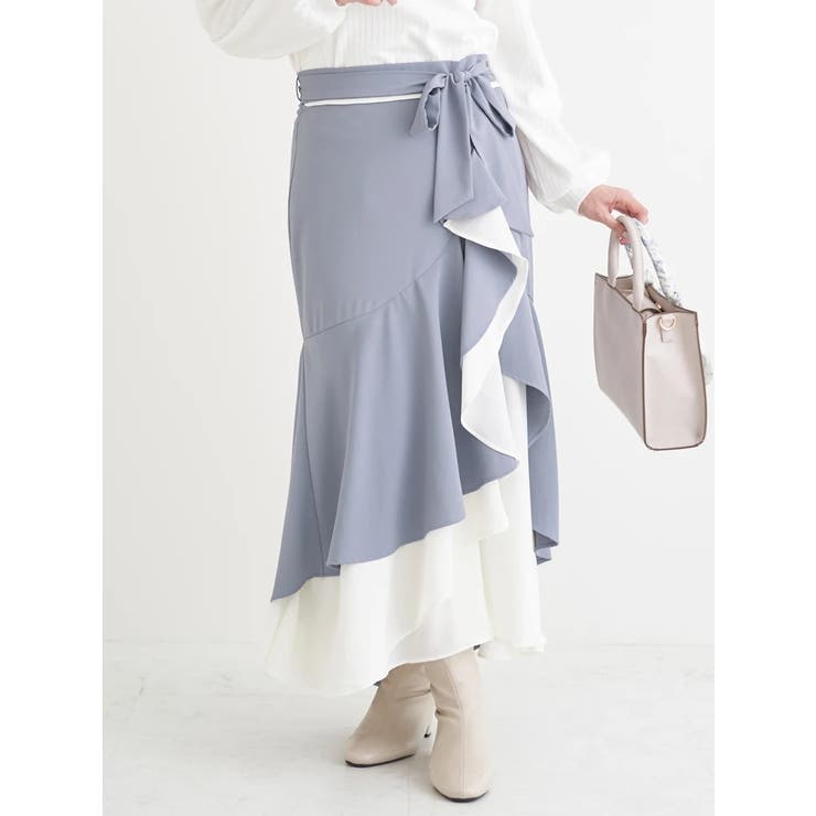 リボンベルト付き配色ラッフルマーメイドスカート | Re-J＆SUPURE | 詳細画像2 