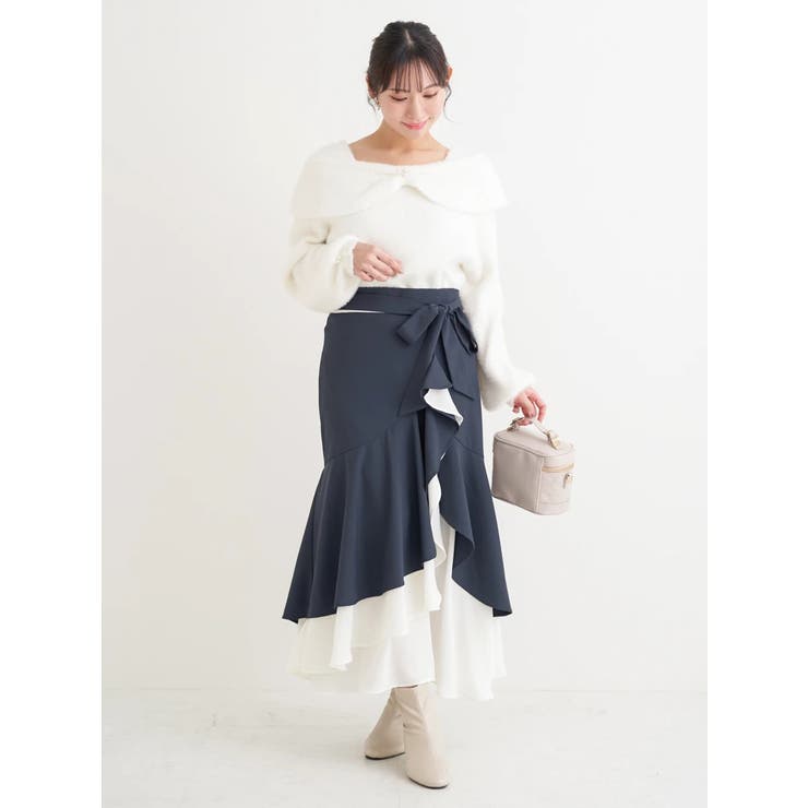 リボンベルト付き配色ラッフルマーメイドスカート | Re-J＆SUPURE | 詳細画像12 
