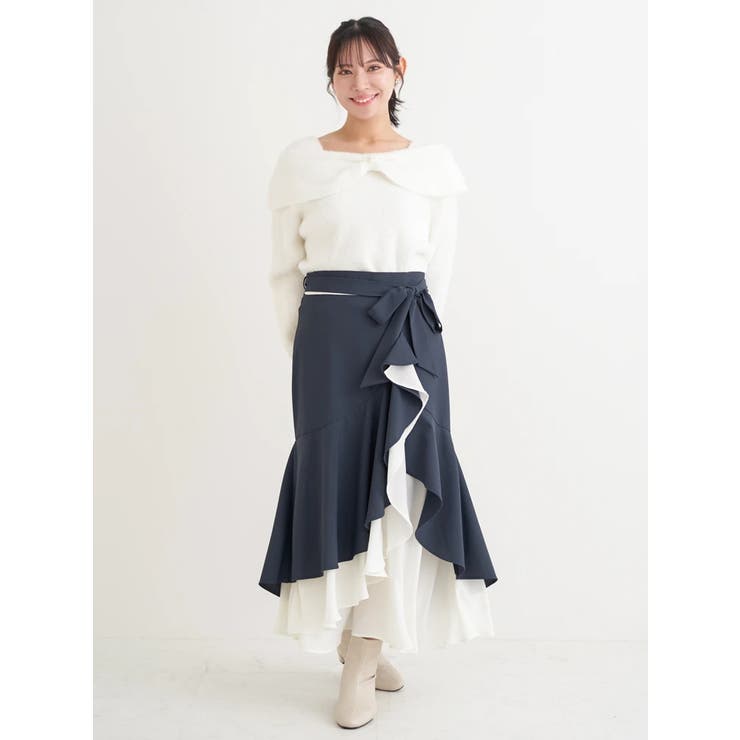 リボンベルト付き配色ラッフルマーメイドスカート | Re-J＆SUPURE | 詳細画像14 