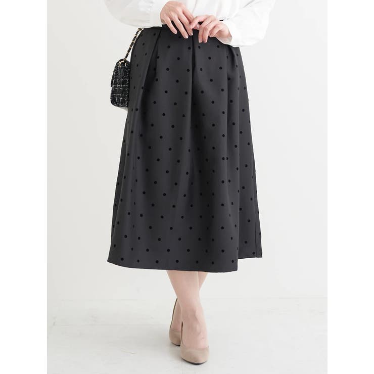黒 | フロッキープリントミディスカート（花柄・ドット柄） | Re-J＆SUPURE