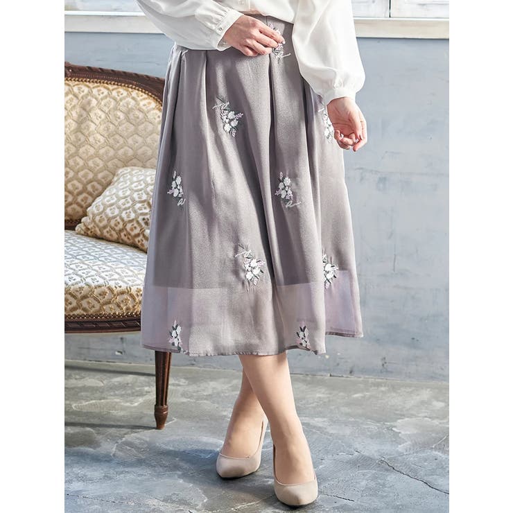 ピンク | 花柄刺繍オーガンジースカート | Re-J＆SUPURE