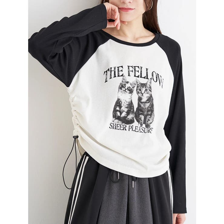 ネコプリント ラグランリブロングTシャツ | Re-J＆SUPURE | 詳細画像1 