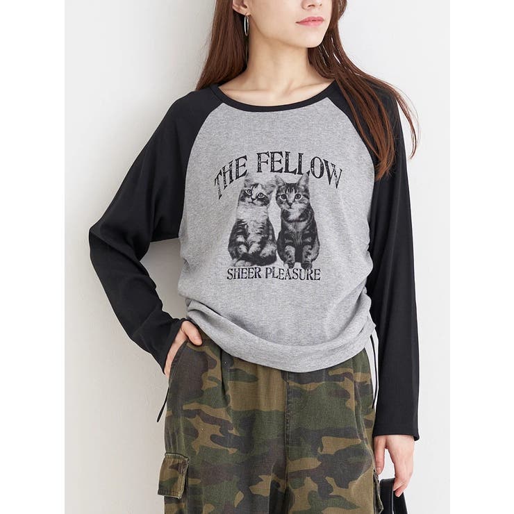 グレー | ネコプリント ラグランリブロングTシャツ | Re-J＆SUPURE