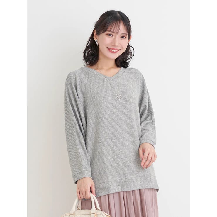グレー | ネックレス付きリブラメニットドルマンプルオーバー | Re-J＆SUPURE