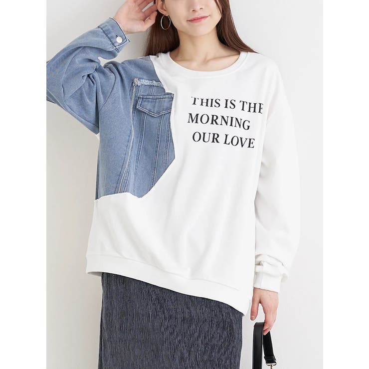 オフホワイト | デニム切り替えロゴプルオーバー | Re-J＆SUPURE