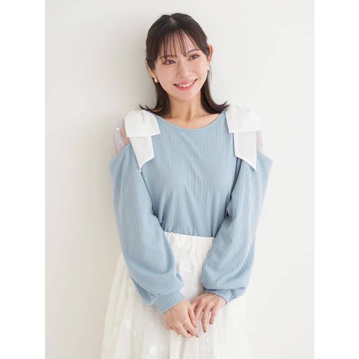 肩チュールシアーパール付きリボントップス | Re-J＆SUPURE | 詳細画像2 