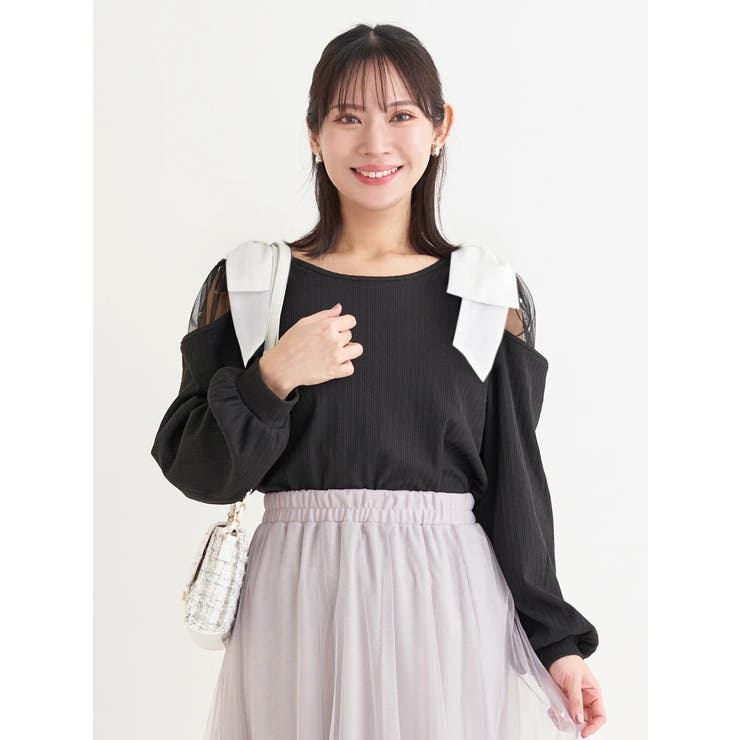 肩チュールシアーパール付きリボントップス | Re-J＆SUPURE | 詳細画像23 