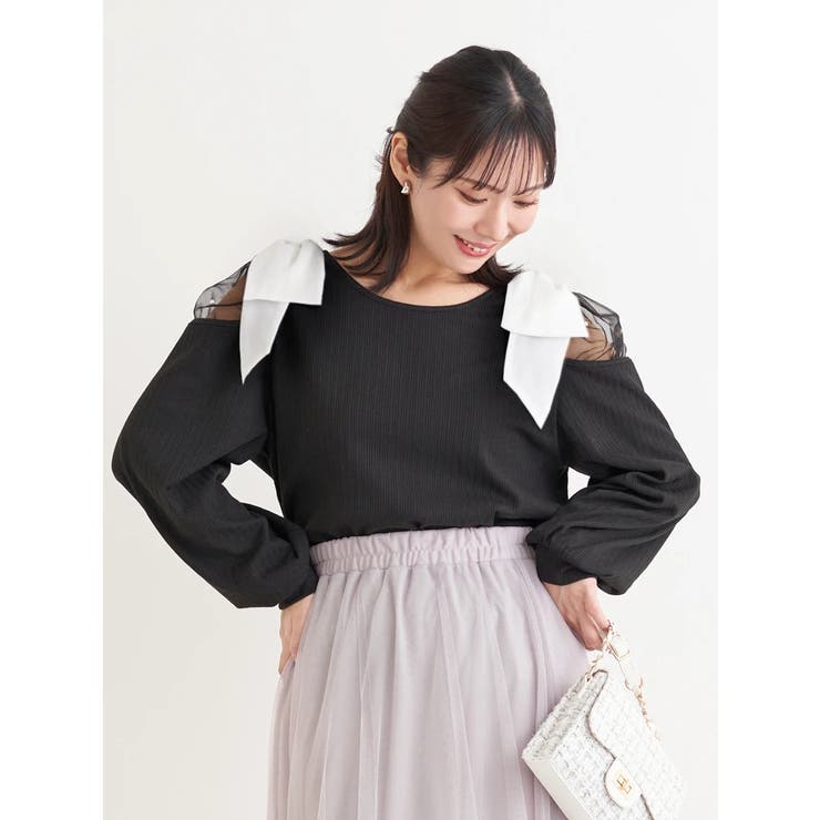 肩チュールシアーパール付きリボントップス | Re-J＆SUPURE | 詳細画像24 