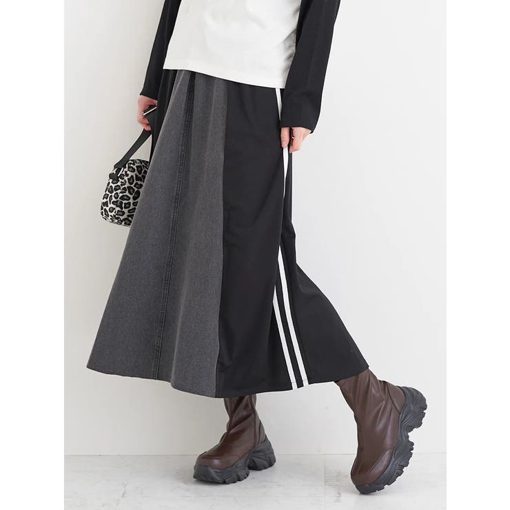 ポンチ×デニム切り替えサイドラインスカート | Re-J＆SUPURE | 詳細画像1 