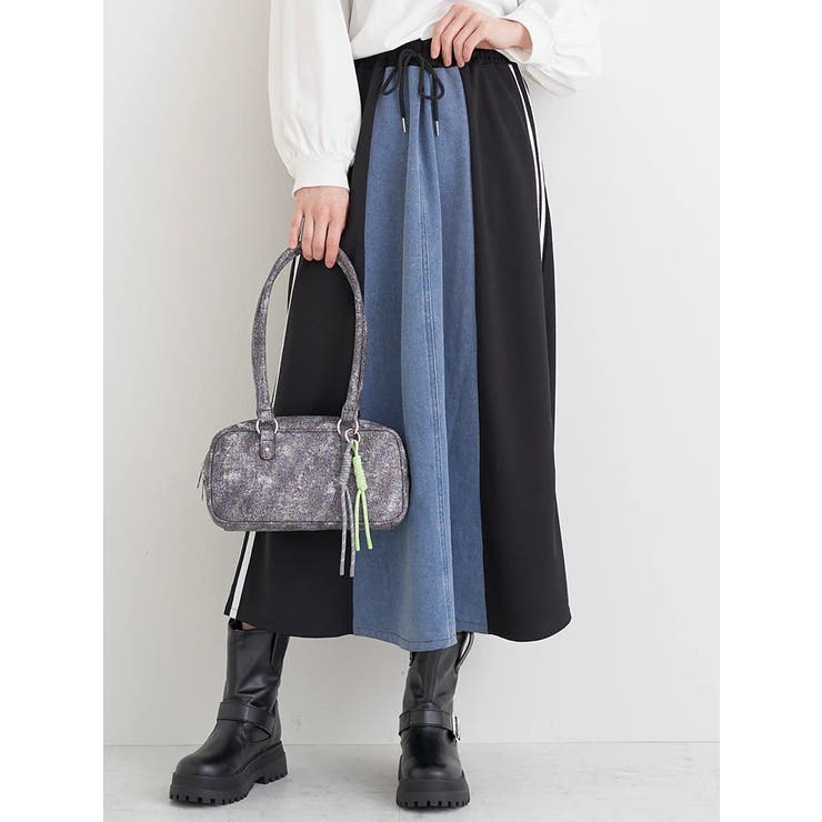 青 | ポンチ×デニム切り替えサイドラインスカート | Re-J＆SUPURE