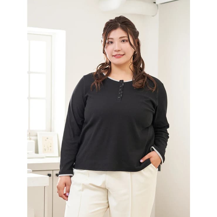 黒 | 【Sasaki Mikiコラボ】前後2Way配色ヘンリーネックトップス | Re-J＆SUPURE