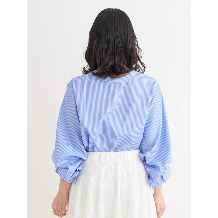 [2WAYスリーブ]ストライプ柄ノーカラーシャツ | Re-J＆SUPURE | 詳細画像4 