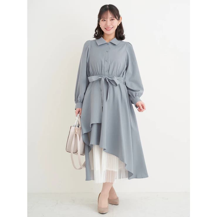 青 | 裾チュールアシメ切り替えシャツワンピース | Re-J＆SUPURE