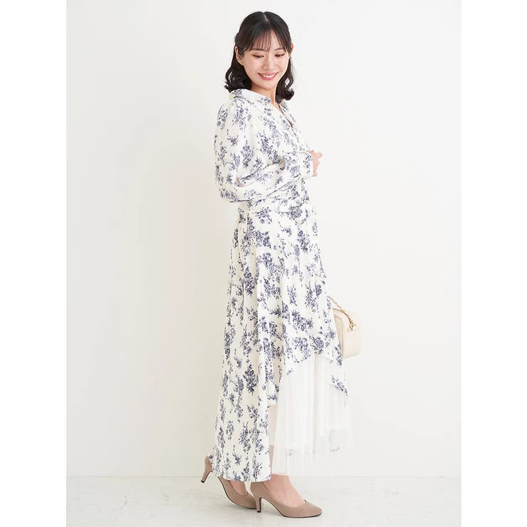 裾チュールアシメ切り替え花柄シャツワンピース | Re-J＆SUPURE | 詳細画像6 