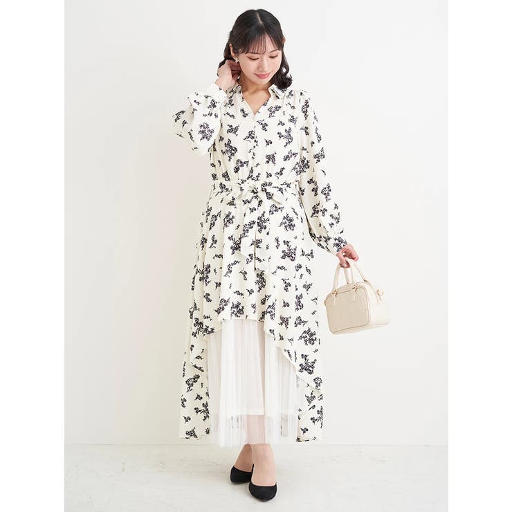 裾チュールアシメ切り替え花柄シャツワンピース | Re-J＆SUPURE | 詳細画像15 