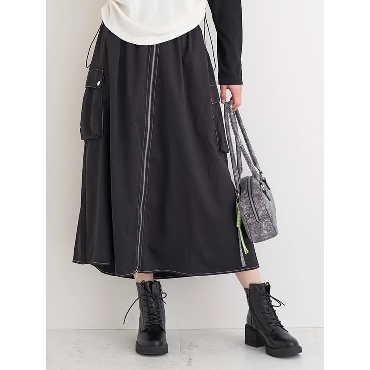 黒 | センターZIPカーゴスカート | Re-J＆SUPURE