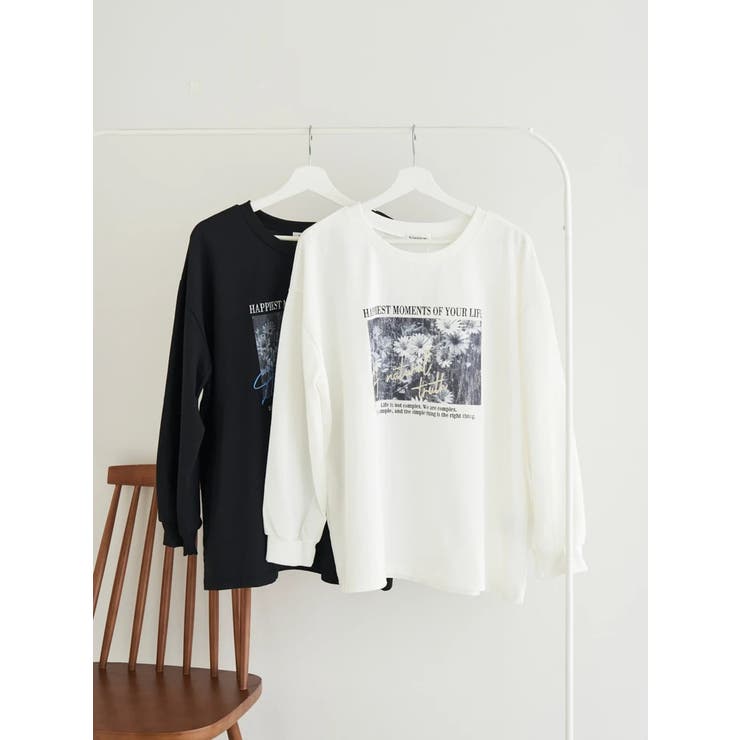 フラワーフォト×ロゴ刺繍ロングTシャツ | Re-J＆SUPURE | 詳細画像1 