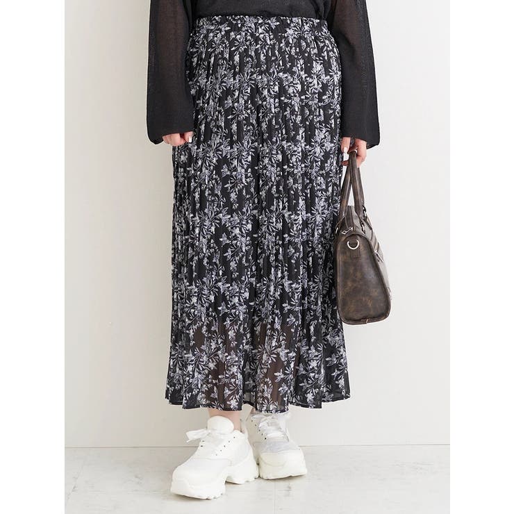 濃グレー | 花柄アソートプリーツスカート | Re-J＆SUPURE