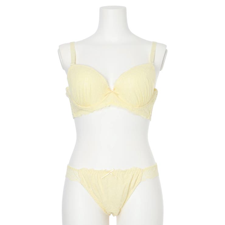 黄 | 【脇高】[D85 H95］スピンドルリボンレースブラ＆ショーツ(モールドカップ) | Re-J＆SUPURE