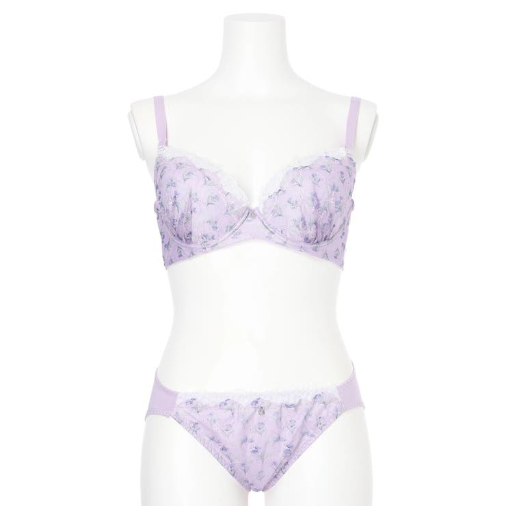 紫 | [D85 H95］チューリッププリントソフトワイヤーブラ＆ショーツ(モールドカッ… | Re-J＆SUPURE