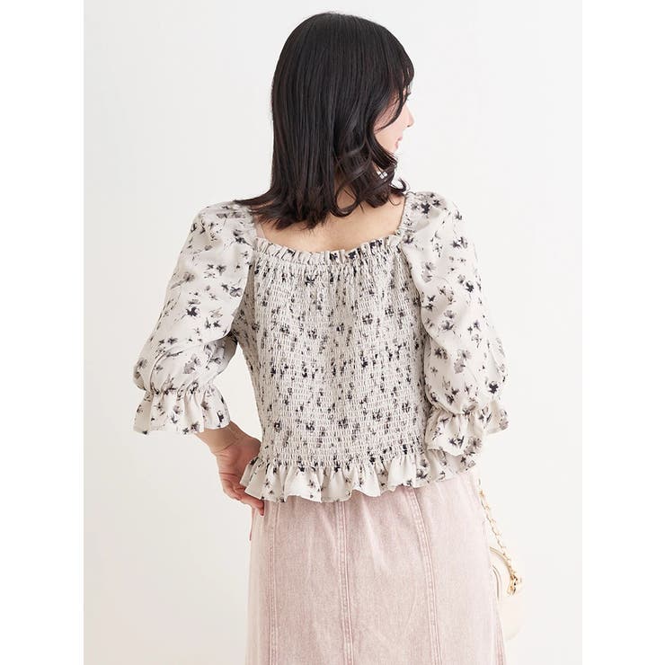 花柄シャーリングレースアップブラウス | Re-J＆SUPURE | 詳細画像4 