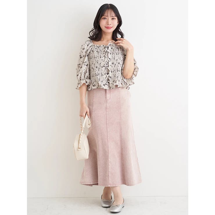 花柄シャーリングレースアップブラウス | Re-J＆SUPURE | 詳細画像5 