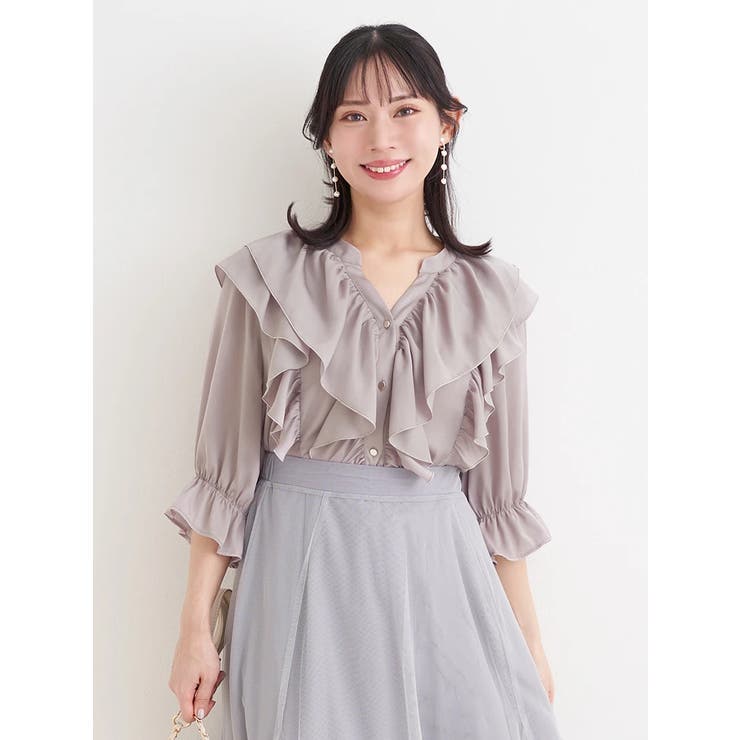 ピンク | 【WEB限定】２段フリルサテンブラウス | Re-J＆SUPURE