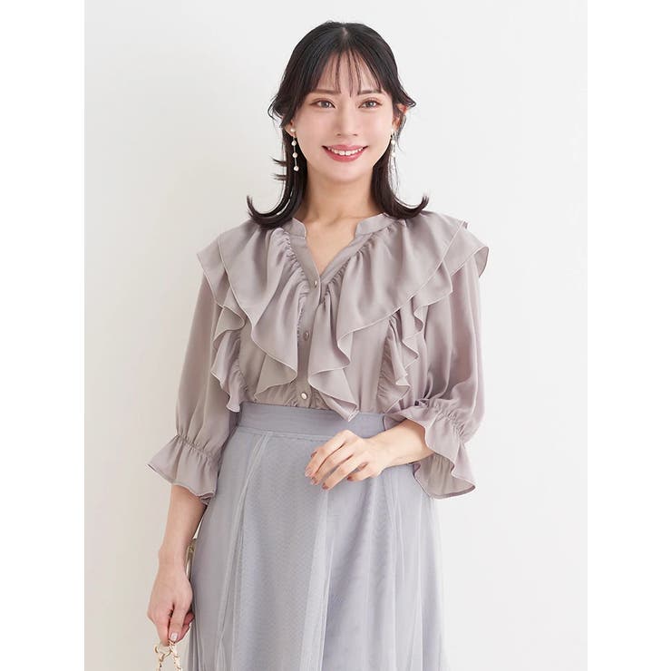 【WEB限定】２段フリルサテンブラウス | Re-J＆SUPURE | 詳細画像2 