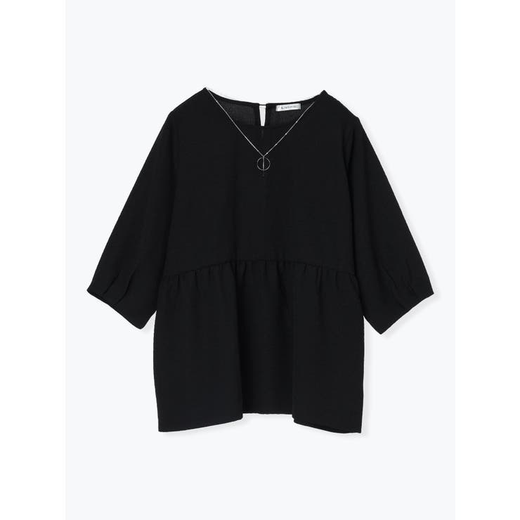 黒 | アクセサリー付き７分袖ぺプラムプルオーバー | Re-J＆SUPURE