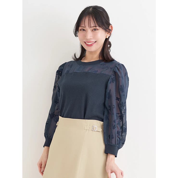 紺 | フロッキー花柄プルオーバー | Re-J＆SUPURE