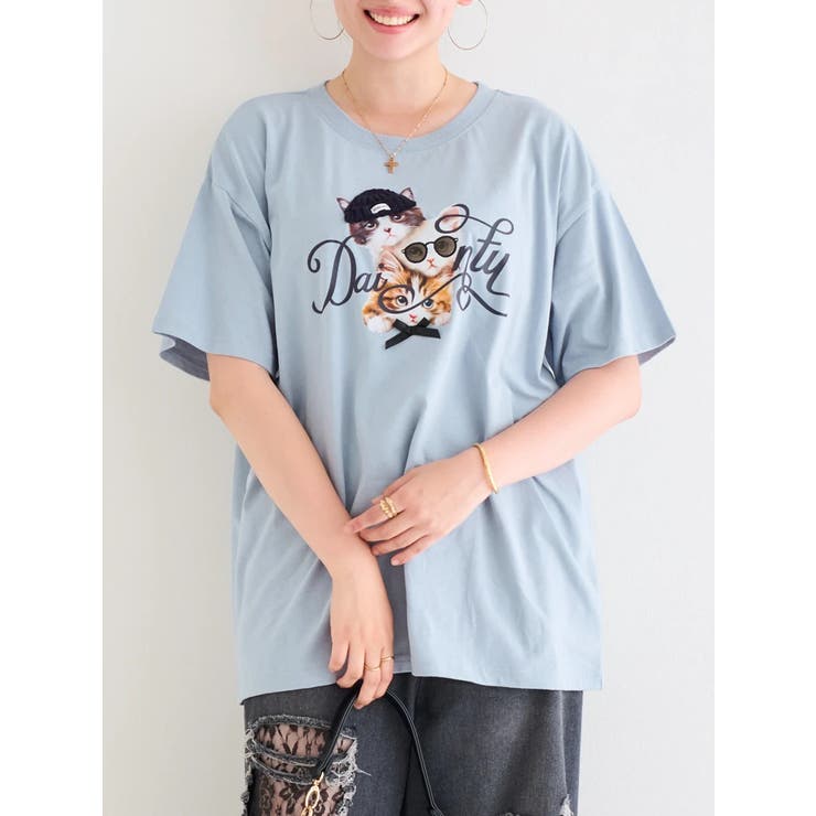 サックス | お洒落ネコプリントTシャツ | Re-J＆SUPURE