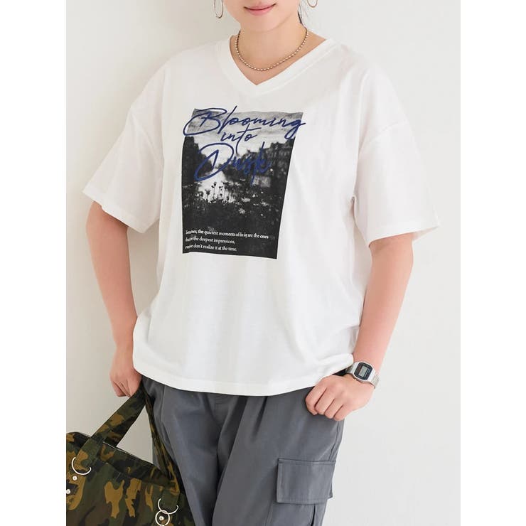 ロゴ刺繍転写プリントVネックTシャツ | Re-J＆SUPURE | 詳細画像9 