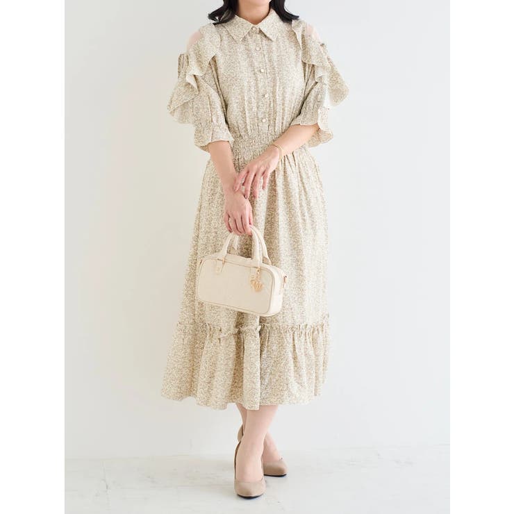 【WEB限定】肩チュールフリルティアード花柄シャツワンピース | Re-J＆SUPURE | 詳細画像3 