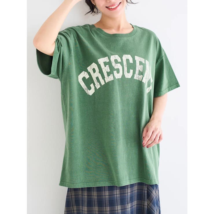 緑 | ピグメント加工風ロゴプリントTシャツ | Re-J＆SUPURE