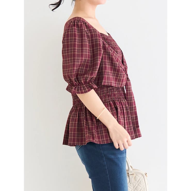 リボンシャーリングブラウス（チェック柄・ドット柄） | Re-J＆SUPURE | 詳細画像3 