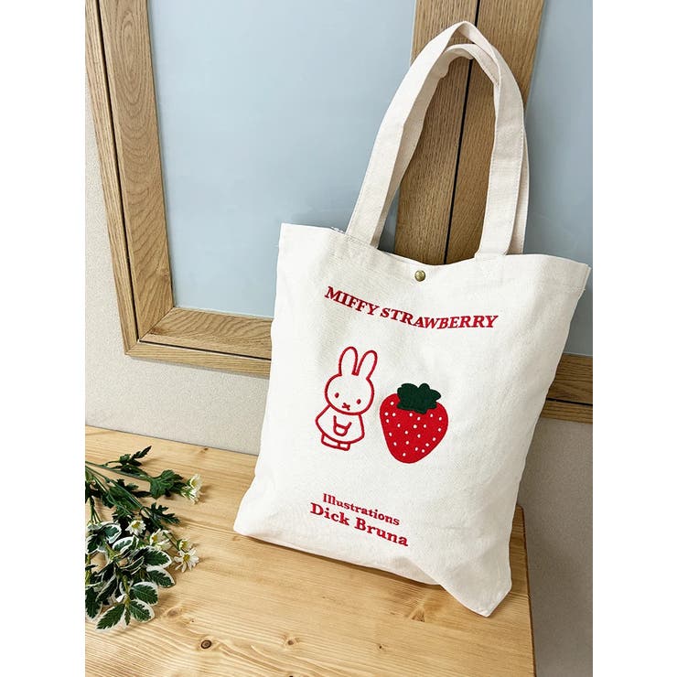 ミッフィー刺繍帆布トートバッグ【ストロベリーレッド】[品番 