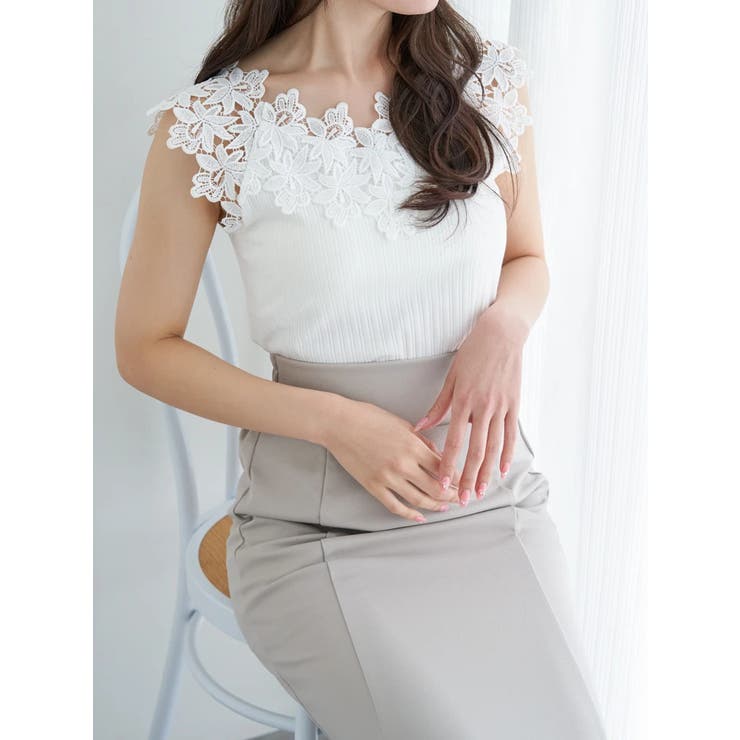 オフホワイト | テレコスカラップレースタンクトップ | LUDIC PARK