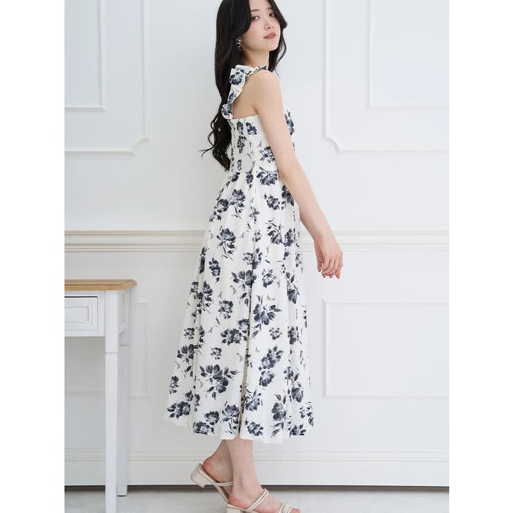 ラメフリル花柄OP continuer de NICE CLAUP/線画花柄ワンピース｜NICE CLAUP/OLIVE