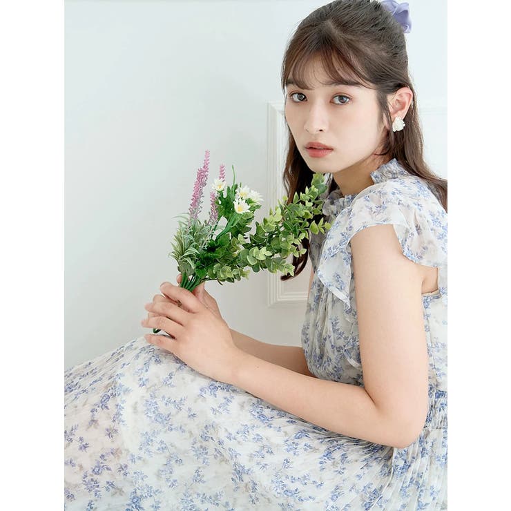ロマンティックムード漂う】花柄シアーフリルプリーツワンピース