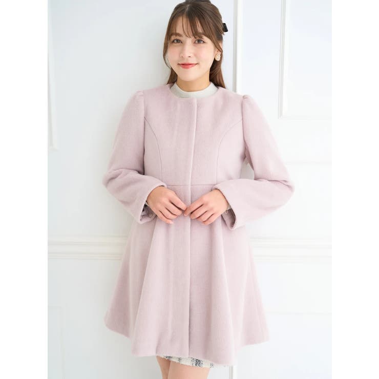 マルチWAY】フェイクウールティペット＆ビジュー付きロングコート[品番 