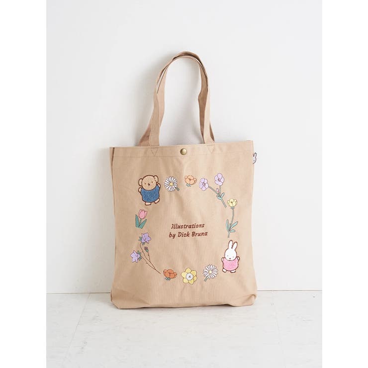 - | miffy 刺繍 帆布トートバッグ【ベージュフラワーリース】 | LUDIC PARK