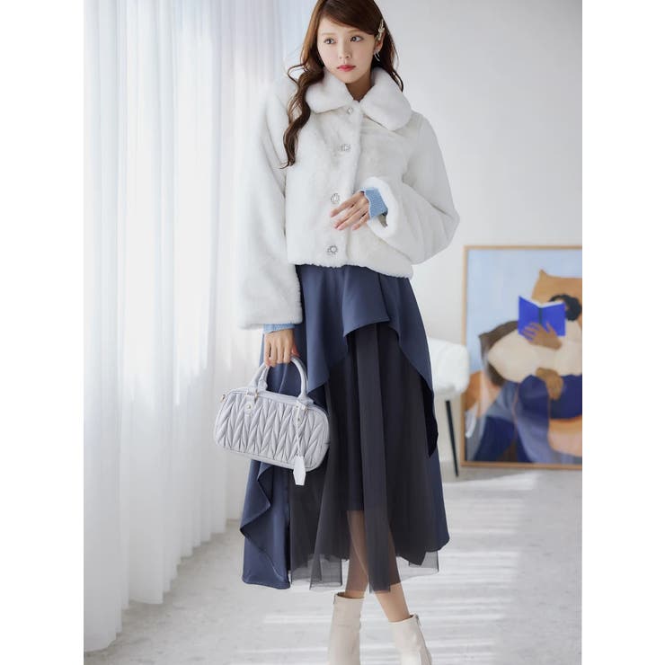 愛され度100％】ビジューボタン短丈ファージャケット 無地/アニマル柄  