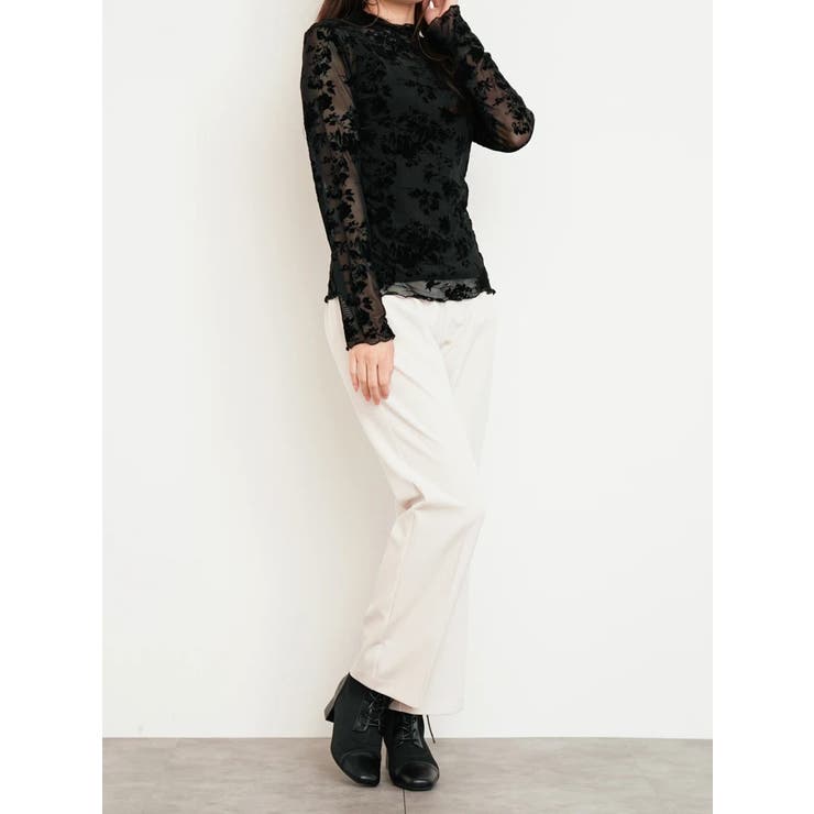 花柄フロッキープリントシアートップス[品番：PLMW0013544]｜LUDIC